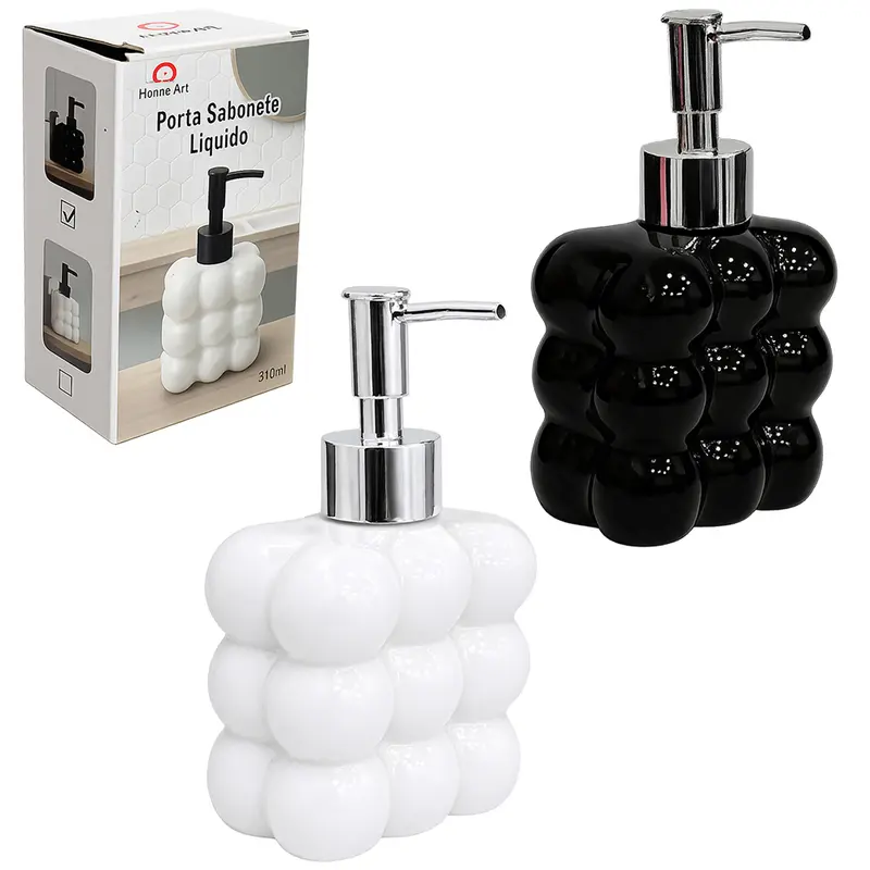 PORTA SABONETE LIQUIDO DE VIDRO RETANGULAR BUBBLE 310ML