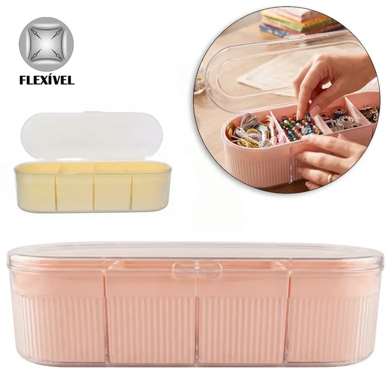 ORGANIZADOR DE PLASTICO PET FLEXIVEL OVAL COM 4 CESTOS + TAMPA 28X11X8CM