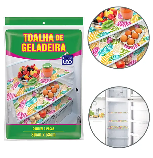 TOALHA DE PLASTICO PARA GELADEIRA ESTAMPAS SORTIDAS 53X36CM COM 3 PECAS