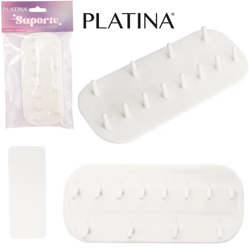 SUPORTE PORTA JOIAS / COLAR DE PLASTICO OVAL COM AUTOADESIVO PLATINA 13,9X6X1,3CM