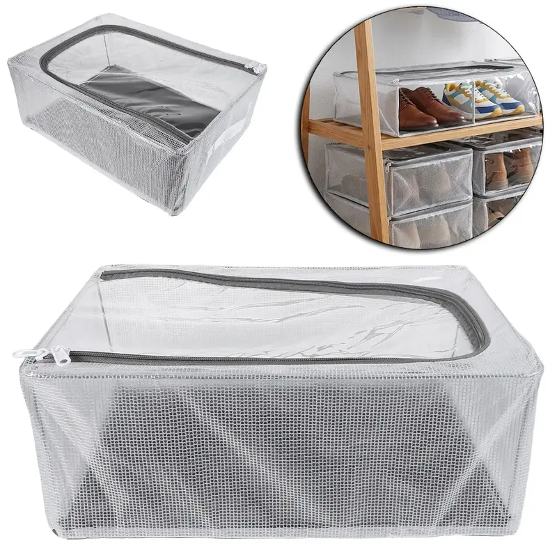 CAIXA ORGANIZADOR DE PVC / TNT COM ARAME E FUNDO DE MDF DOBRAVEL PARA SAPATOS CASA NOBRE 40X30X15CM