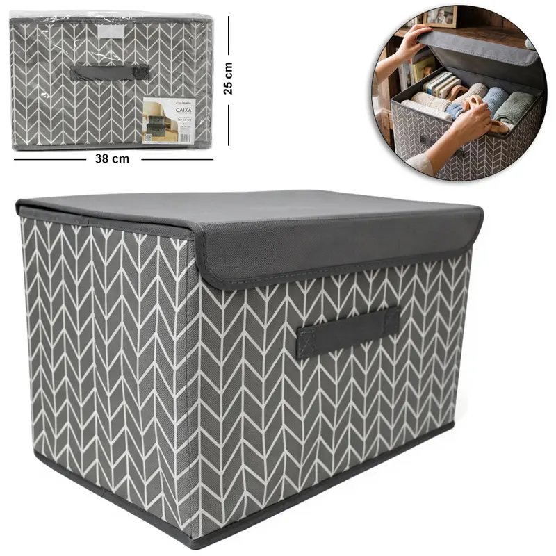 CAIXA ORGANIZADOR DE PVC / TNT DOBRAVEL MULTIUSO COM ALCA CASA NOBRE 38X25X25CM