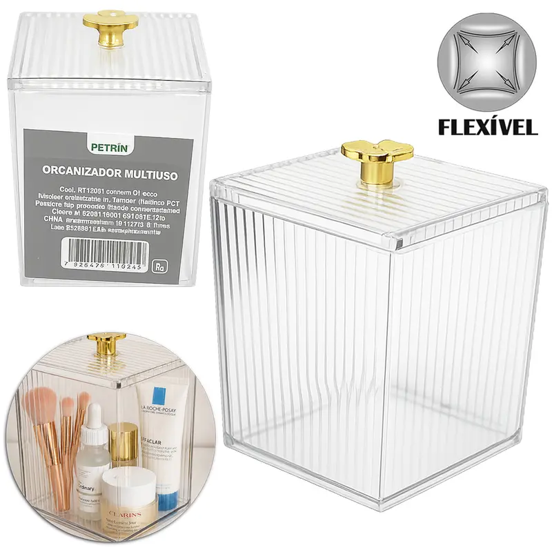 ORGANIZADOR DE PLASTICO PET FLEXIVEL QUADRADO MULTIUSO COM TAMPA 10X8,5CM