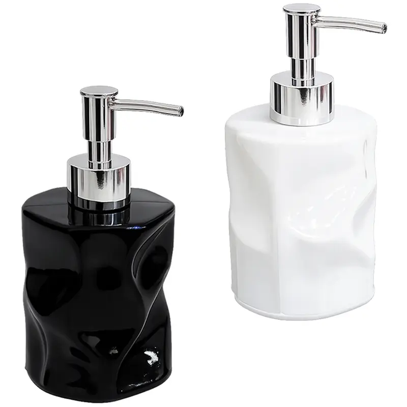 PORTA SABONETE LIQUIDO DE VIDRO REDONDO PRETO / BRANCO 270ML