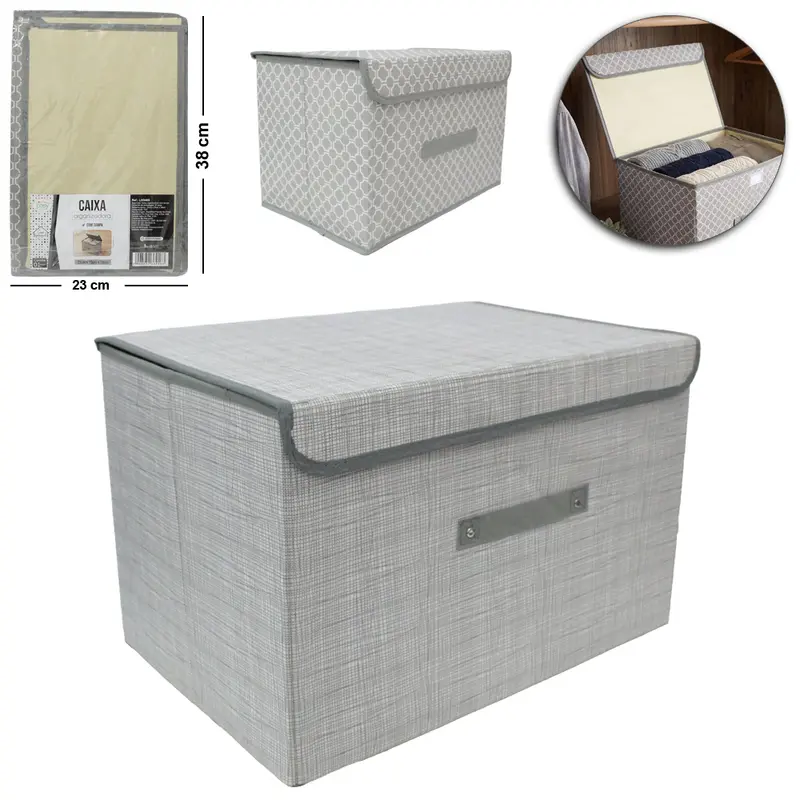 CAIXA ORGANIZADOR DE PVC / TNT DOBRAVEL MULTIUSO COM ALCA 38X23X23CM