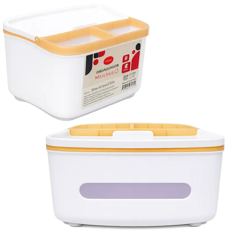 ORGANIZADOR DE PLASTICO COM 2 CAVIDADES + TAMPA MULTIUSO 20X14,5X11,5CM