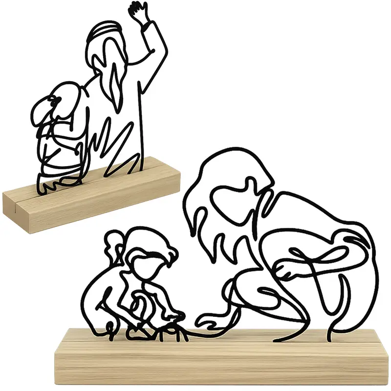 ENFEITE DE METAL MAE E FILHA COM BASE DE MADEIRA MDF 15X11X4CM
