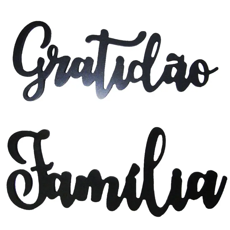 ENFEITE PALAVRA FAMILIA / GRATIDAO DE MADEIRA PRETO AUTOADESIVO