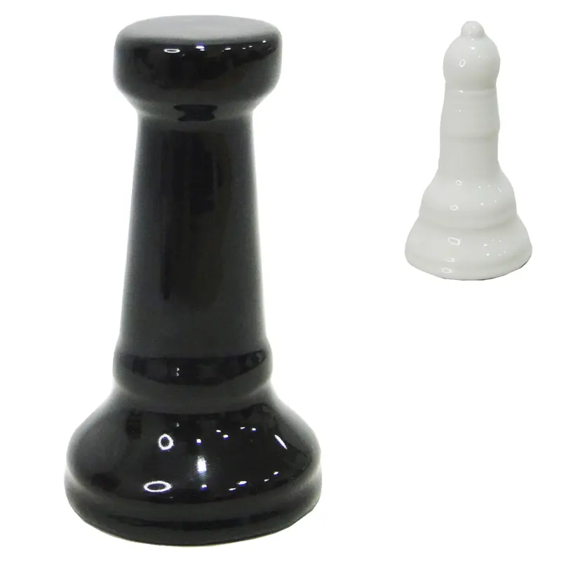 ENFEITE PESO DE PAPEL DE PORCELANA PECA DE XADREZ PRETO / BRANCO 14X8CM DE Ø