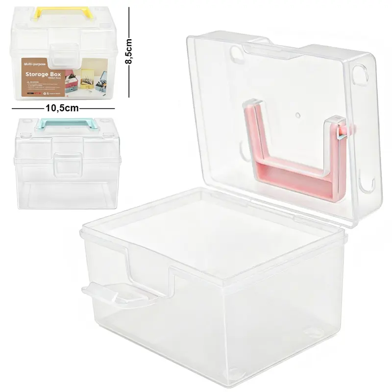 CAIXA ORGANIZADOR DE PLASTICO RETANGULAR COM TAMPA TRAVA E ALCA MULTI-PURPOSE STORAGE BOX 10,5X8,5X8CM