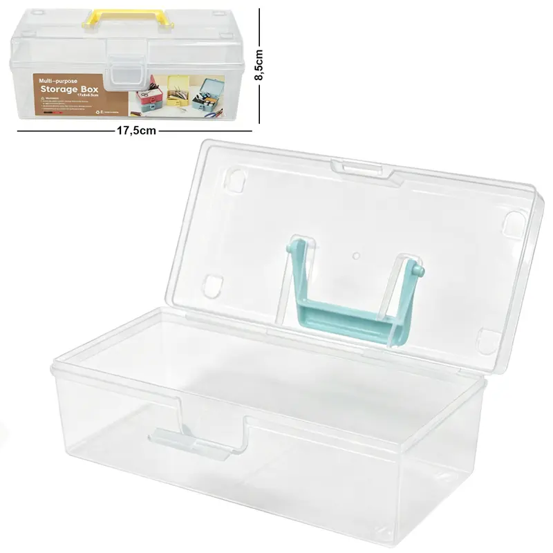 CAIXA ORGANIZADOR DE PLASTICO RETANGULAR COM TAMPA TRAVA E ALCA MULTI-PURPOSE STORAGE BOX 17,5X8,5X6,5CM