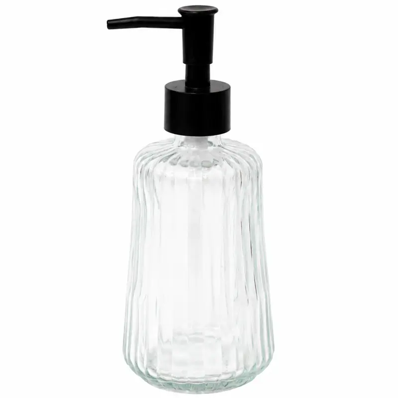 PORTA SABONETE LIQUIDO DE VIDRO REDONDO TRANSPARENTE 350ML