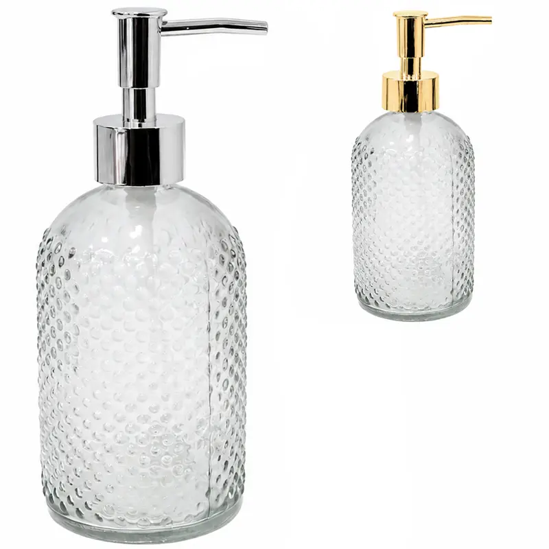 PORTA SABONETE LIQUIDO DE VIDRO REDONDO TRANSPARENTE 400ML