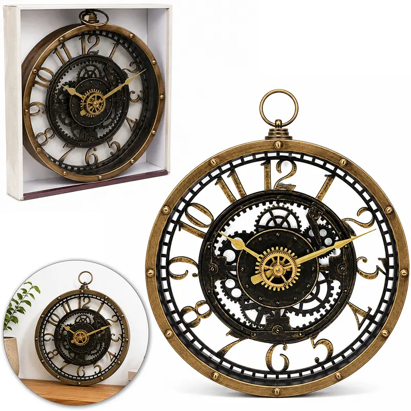 RELOGIO DE PAREDE REDONDO ENGRENAGEM VINTAGE DECOR 27CM DE Ø