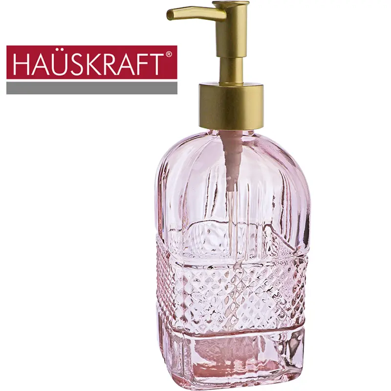 PORTA SABONETE LIQUIDO DE VIDRO QUADRADO MOSS ROSA HAUSKRAFT 430ML