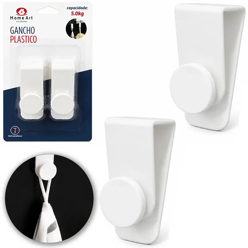 CABIDE GANCHO DE PLASTICO PARA PORTA COM 2 PECAS 7,5X3X2,5CM