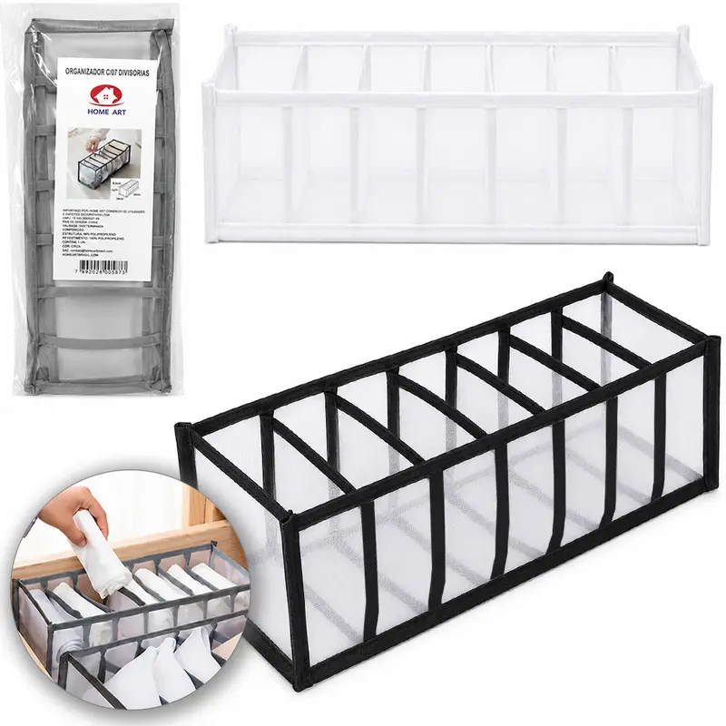 ORGANIZADOR DE POLIESTER TELADO DOBRAVEL ROUPAS INTIMAS 7 DIVISORIAS 32X12X12CM