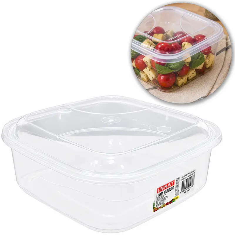 CAIXA ORGANIZADOR CONTAINER DE PLASTICO QUADRADO COM TAMPA TRANSPARENTE 2,5L