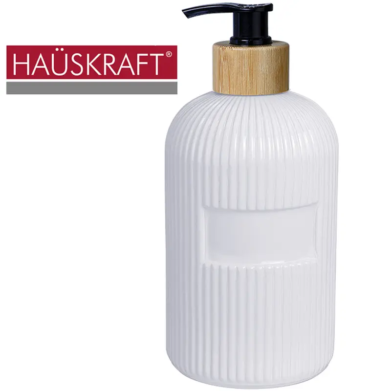 PORTA SABONETE LIQUIDO DE VIDRO REDONDO GOLA DE BAMBU MINT HAUSKRAFT 500ML