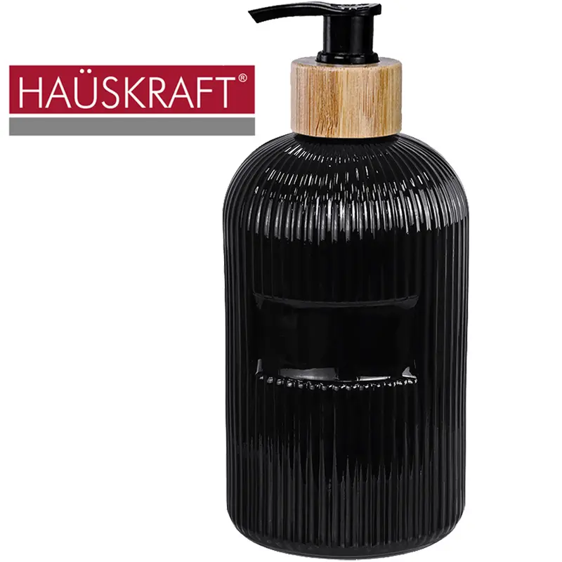 PORTA SABONETE LIQUIDO DE VIDRO REDONDO GOLA DE BAMBU MINT HAUSKRAFT 500ML