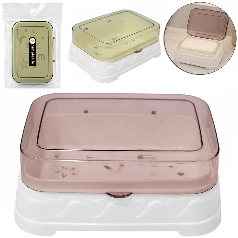 SABONETEIRA DE PIA DE PLASTICO RETANGULAR COM TAMPA 12X9,5CM