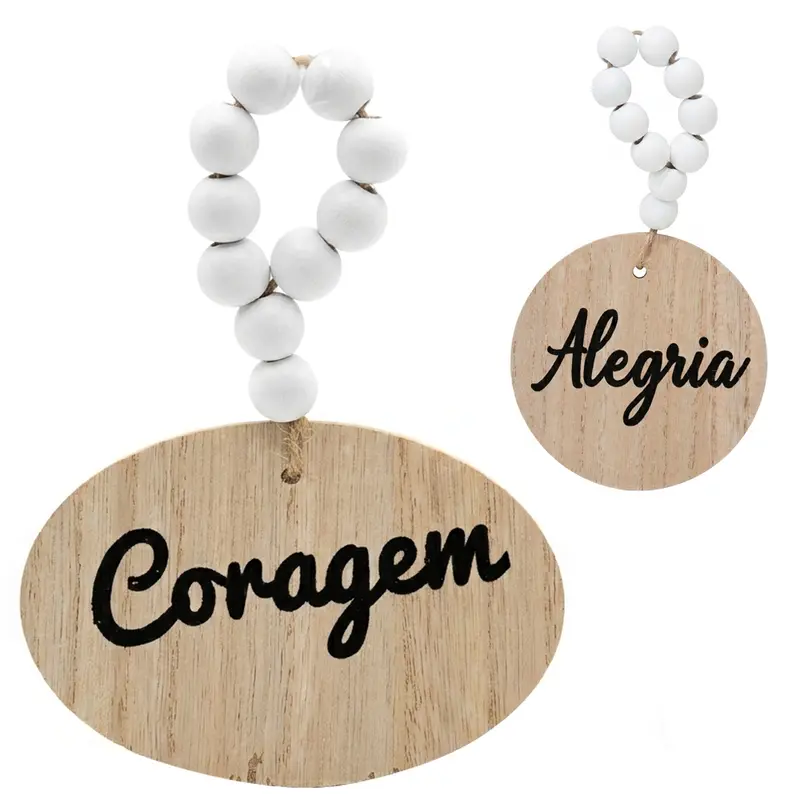 ENFEITE PLACA DE MADEIRA MDF PALAVRA COM CONTAS
