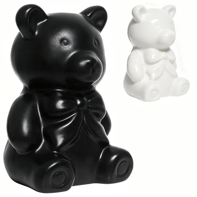 ENFEITE URSO DE PORCELANA PRETO / BRANCO 9,5X6,5CM