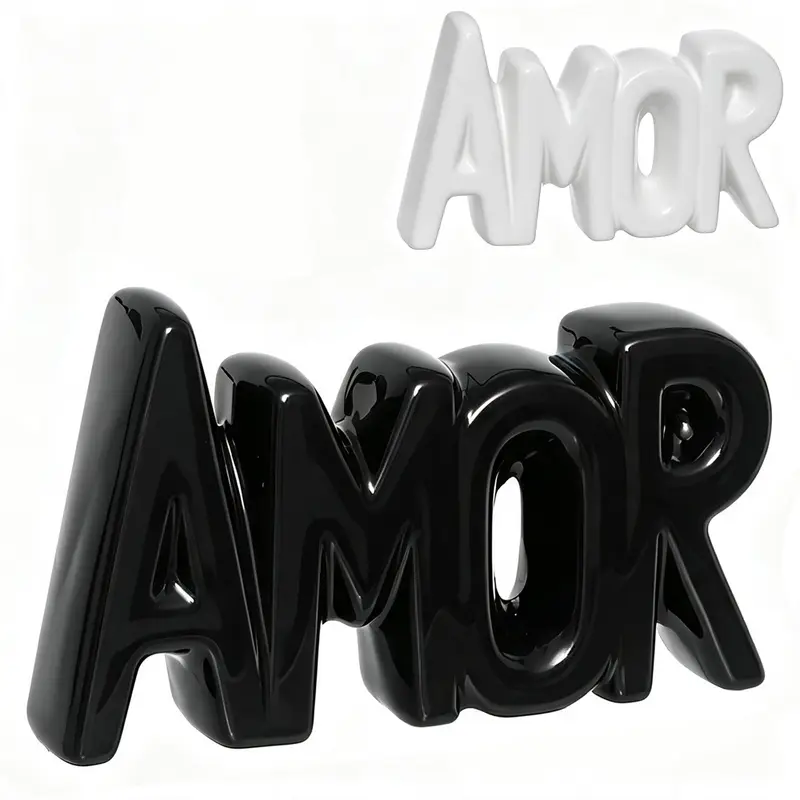 ENFEITE AMOR DE PORCELANA PRETO / BRANCO 11X6,5CM