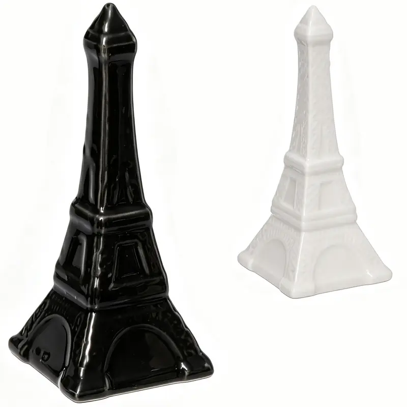 ENFEITE TORRE DE PORCELANA PRETO / BRANCO 10X4CM