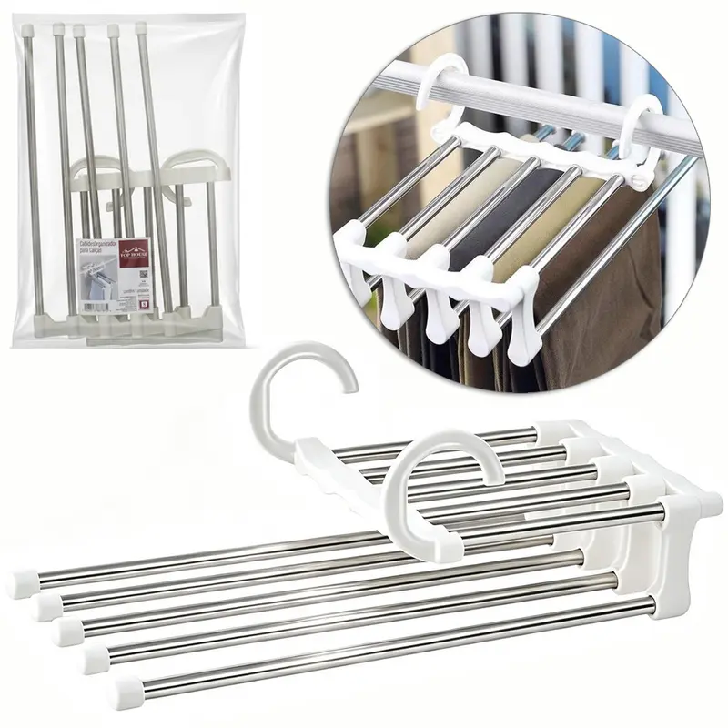 CABIDE ROUPA / CALCA DE INOX COM 5 DIVISORIAS 34X15X7CM