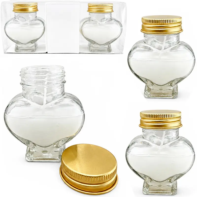 VELA DECORATIVA AROMATICA CASTICAL DE VIDRO CORACAO COM TAMPA DE METAL 8X6,5CM DE Ø