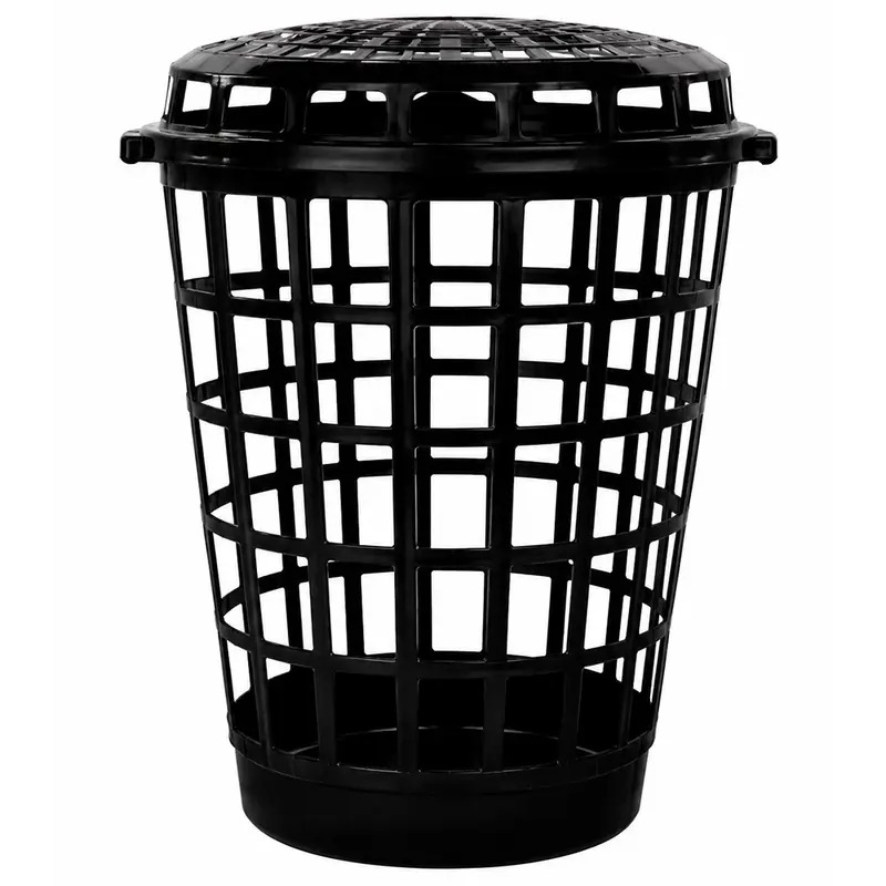 CESTO TELADO DE PLASTICO REDONDO PARA ROUPA ECO COM TAMPA E ALCA PRETO 56L 60X48X45,5CM DE Ø