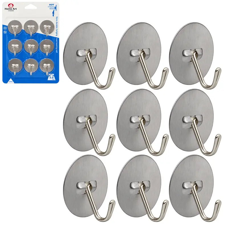 CABIDE GANCHO DE INOX SORTIDOS AUTOADESIVO COM 9 PECAS 5X4CM DE Ø