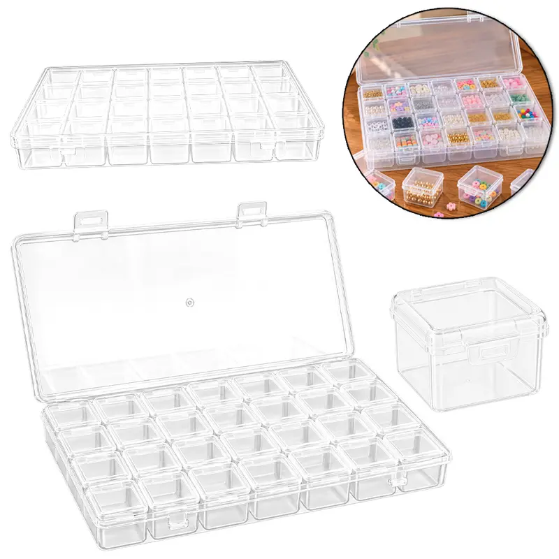 ESTOJO CAIXA ORGANIZADOR DE PLASTICO RETANGULAR 25X14,9X3,1CM + 28 MINI ORGANIZADORES 3,4X3,2X2,4CM