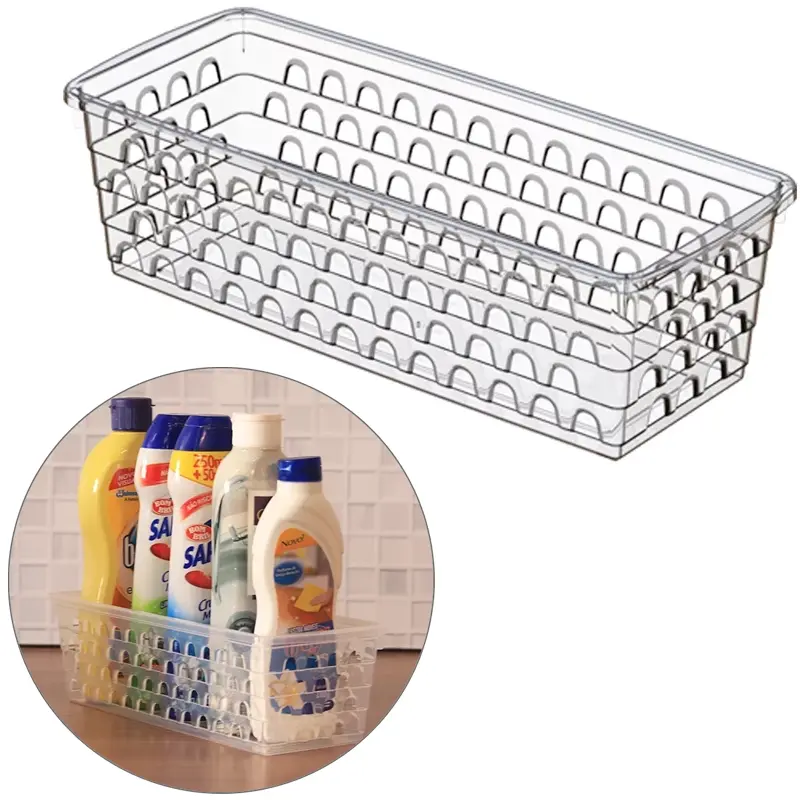 CESTO ORGANIZADOR DE PLASTICO RETANGULAR VAZADO COM ALCA 28X11,5X8CM