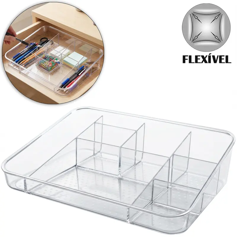 ORGANIZADOR DE ACRILICO RETANGULAR COM 8 DIVISORIAS MULTIUSO STORAGE BOX 26,3X20,5X7CM