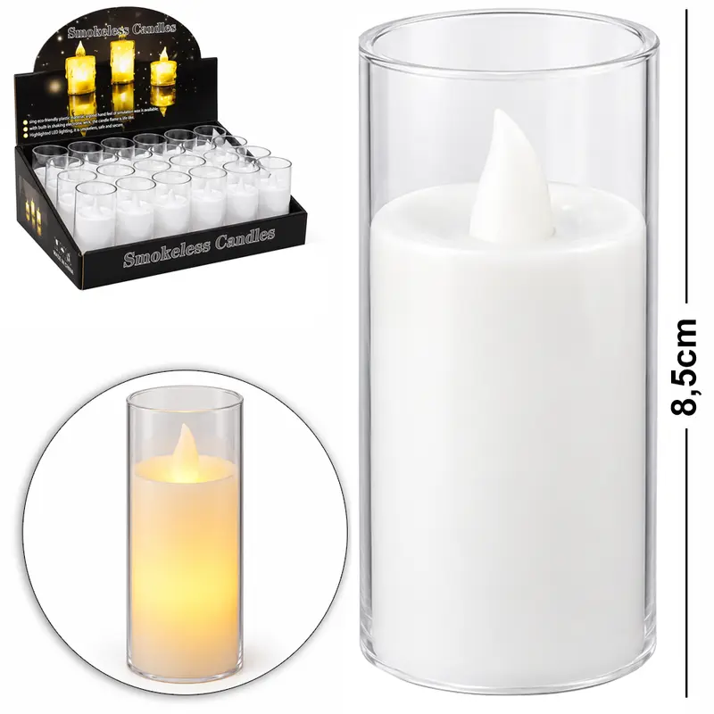 VELA DECORATIVA ELETRONICA DE LED COM CASTICAL DE ACRILICO A BATERIA 8,5X3,5CM DE Ø DP PLAY
