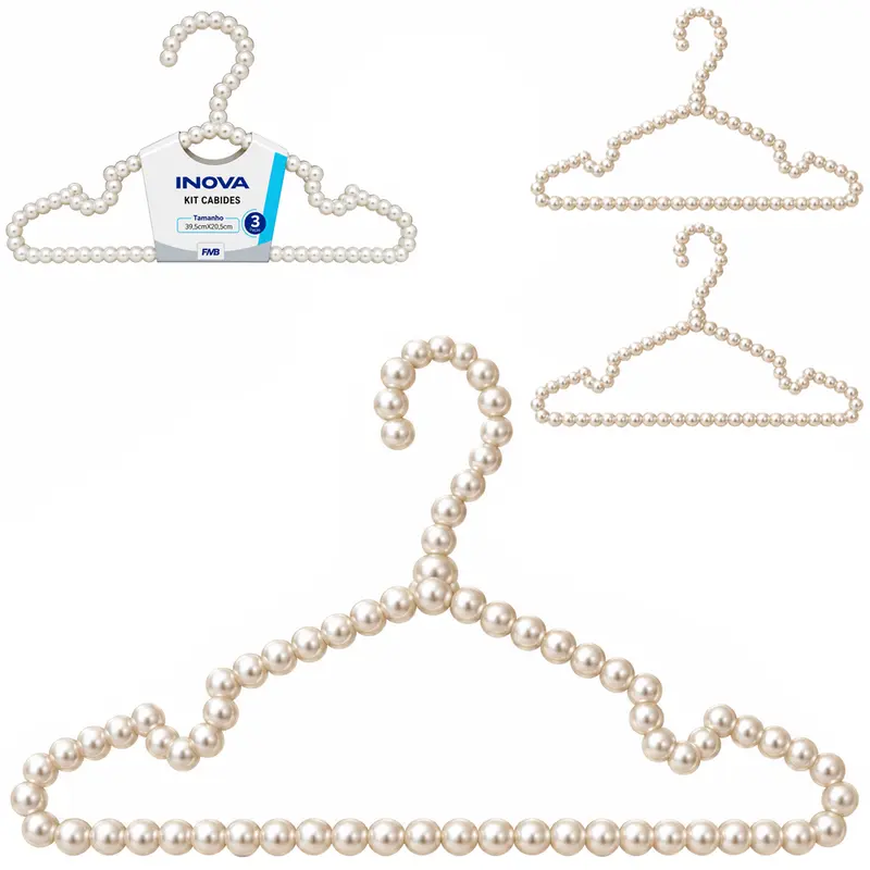 CABIDE ROUPA DE PLASTICO PEROLA COM CAVA INOVA 3 PECAS 39,5X20,5CM 11MM