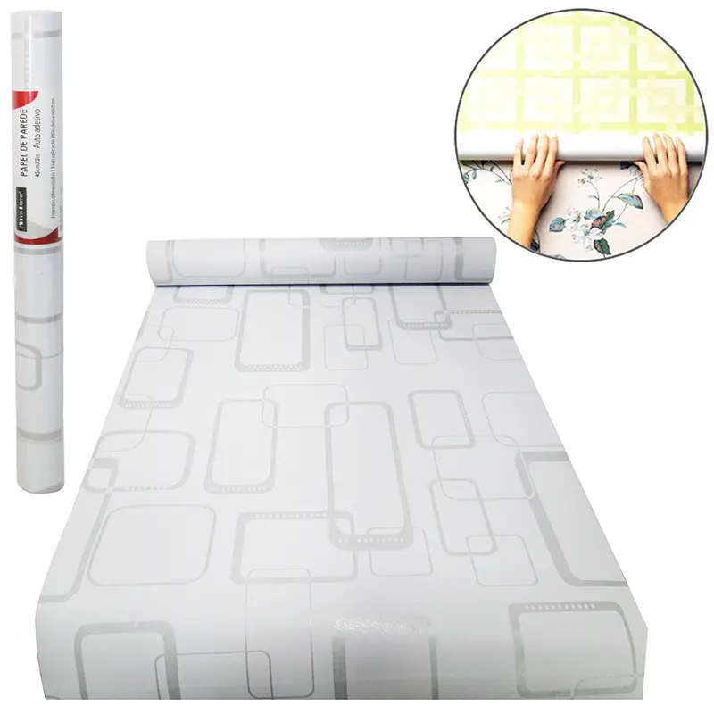 PAPEL DE PAREDE ROLO AUTOADESIVO QUADRADOS 45CMX2M