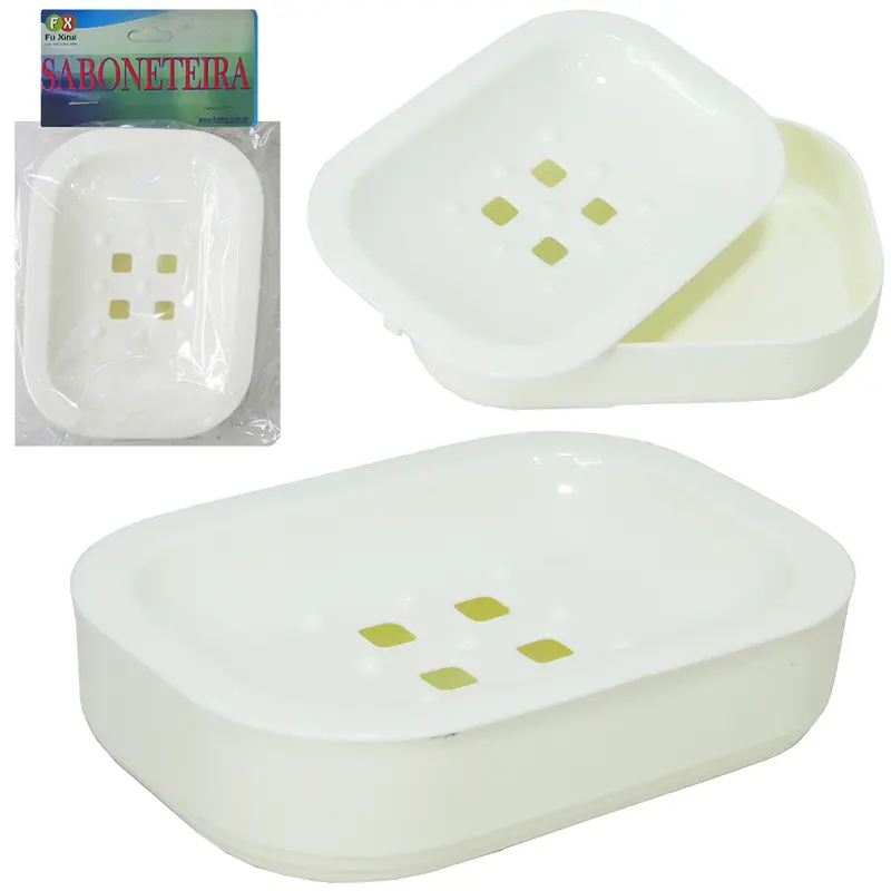 SABONETEIRA DE PIA DE PLASTICO RETANGULAR COM ESCORREDOR 14X10CM NA SOLAPA