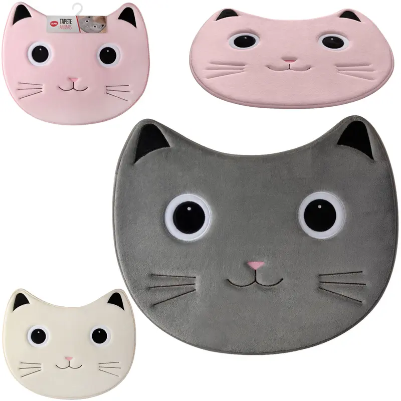 TAPETE DE PISO DE PELUCIA ROSTO GATO ANTIDERRAPANTE COLORS 60X49CM