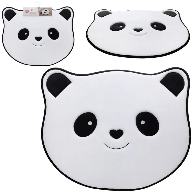 TAPETE DE PISO DE PELUCIA ROSTO PANDA ANTIDERRAPANTE 60X52CM