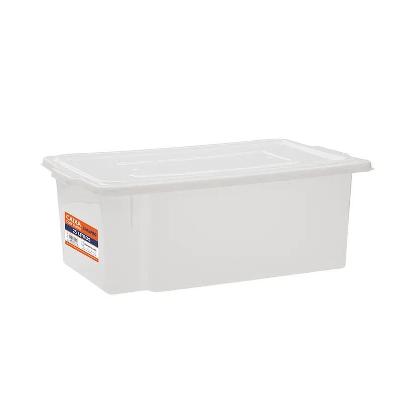 CAIXA DE PLASTICO RETANGULAR LEITOSA MULTIUSO LINHA PRO COM TAMPA 25L 34X54X19CM
