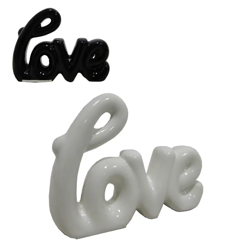 ENFEITE LOVE DE PORCELANA PRETO / BRANCO 12,5X9X2,5CM