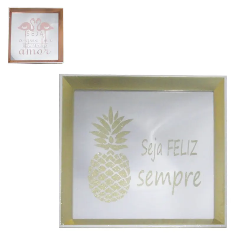 QUADRO DECORATIVO 22X22CM COM MOLDURA DE PLASTICO ESPELHADO FRASES METALIZADO
