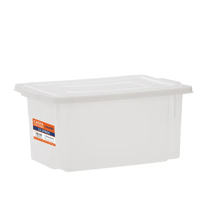 CAIXA DE PLASTICO RETANGULAR LEITOSA MULTIUSO LINHA PRO COM TAMPA 12L 25X37X18CM