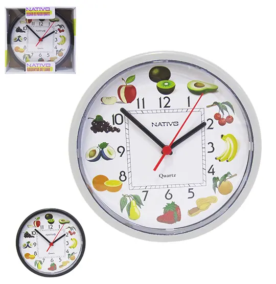 RELOGIO DE PAREDE REDONDO FRUTAS 24CM DE Ø