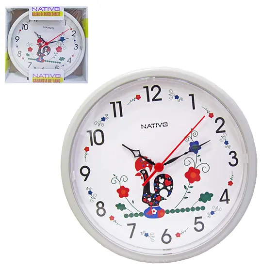 RELOGIO DE PAREDE REDONDO BARCELOS BRANCO 24CM DE Ø