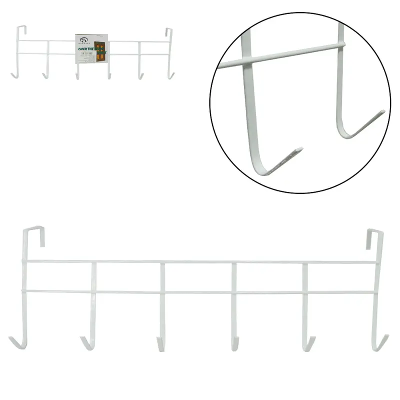 CABIDE GANCHO ARAMADO PARA PORTA COM 6 GANCHOS BRANCO 45X15,5CM
