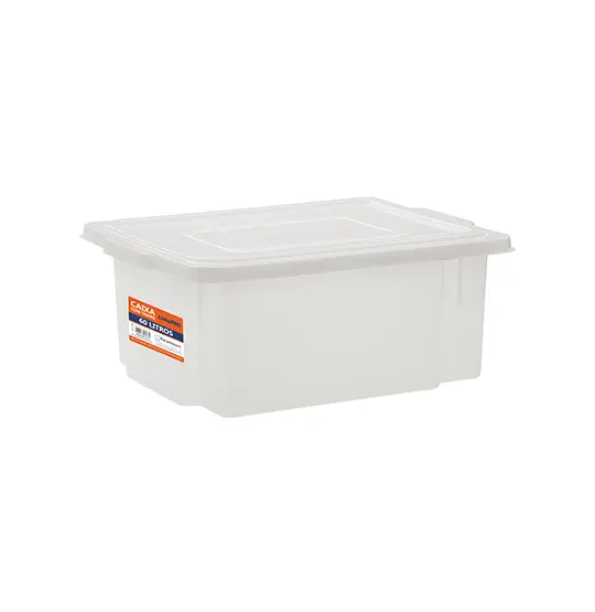 CAIXA DE PLASTICO RETANGULAR LEITOSA MULTIUSO LINHA PRO COM TAMPA 60L 64X44X27CM